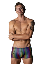 Male power 132-297 pack n play pocket short briefs in rainbow shimmering fabric with a sleek modern design