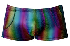 Male power 132-297 pack n play pocket short rainbow rainbow glitter men’s briefs with mesh texture and side pockets