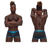Male power 143-270 casanova uplift mini short black men’s briefs with bright blue trim and male power branding