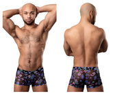 Black sheer boxer briefs male power 145-294 hazy dayz pouch short with vibrant purple pink and blue abstract pattern
