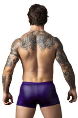 Male power 152-302 eggplant crossover short shiny purple briefs with a crossover design in plum color