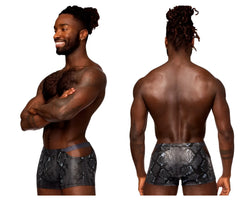 Male power 153-282 s-naked pouch short black-blue men’s briefs with black and gray snake-scale pattern