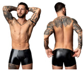 Black patent leather male power 153-301 liquid onyx 2.0 pouch short with sleek glossy finish and contoured design
