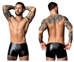 Black patent leather male power 153-301 liquid onyx 2.0 pouch short with sleek glossy finish and contoured design