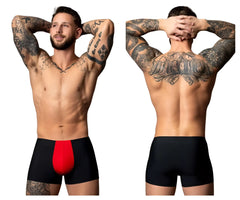 Male Power 154-300 Hot Mesh Pouch Short black briefs with bold red front mesh panel for enhanced breathability and style