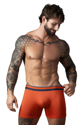 Male power 160-299 soo cumfy boxer brief in orange with navy blue and white striped waistband for comfortable fit