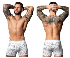 Male power 160-299 soo cumfy white boxer briefs with black cracked earth pattern for comfortable daily wear