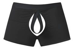 Black male power boxer briefs with bold white flame logo open ended moonshine short elastic cock ring design