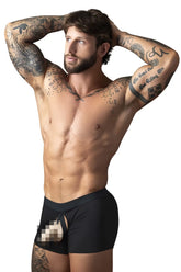 Black male power 162-304 athletic briefs with open ended moonshine short, elastic cock ring, and drawstring waistband