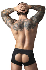 Black male power 162-304 open ended moonshine form-fitting briefs with oval cutout at the back and elastic cock ring