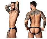 Blue and black latex thong with central cutout in male power 300-301 liquid onyx 2.0 moonshine color black