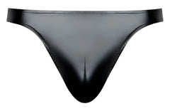 Male power 300-301 liquid onyx 2.0 black glossy latex thong with sleek form-fitting design shown from the back