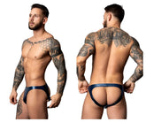 Male Power 300-301 liquid onyx 2.0 moonshine navy blue shiny latex briefs for men front view