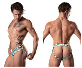 Male power 302-292 cut it out moonshine blue green white geometric patterned men’s briefs with distinctive cutouts