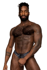 Male power 334-282 s-naked power sock black-blue shiny silver sequined briefs with bold shimmering design