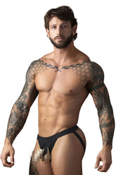Black male power 348-304 open ended jock with elastic cock ring featuring a supportive contoured design