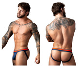 Male power 349-299 soo cumfy jockstrap in navy with blue and orange contoured athletic briefs for support and comfort