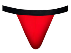 Male power 349-300 hot mesh jock in red thong with black elastic waistband showing front side details