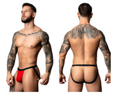Male power 349-300 hot mesh jock in black and red features a sleek minimalist red and black thong design