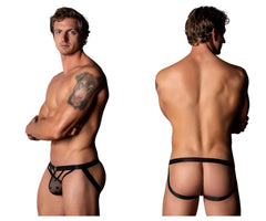 Black sheer mesh thong with star pattern and adjustable straps male power 386-291 love star jock in black