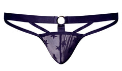 Male power 386-291 love star jock in navy blue star-patterned mesh thong with central metal ring purple color