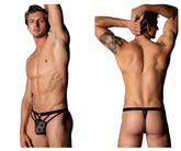 Black lace male power 416-291 love star thong with star pattern and supportive straps in black color
