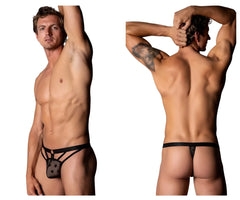 Black lace male power 416-291 love star thong with star pattern and supportive straps in black color