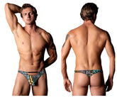 Male power 439-295 go wild thong with vibrant tropical zebra and green leaf pattern in multi animal color