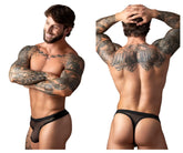 Black male power 441-11c fishnet thong with solid waistband showing the back side of the product