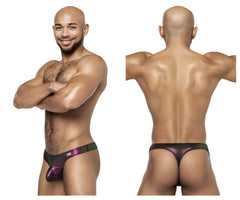 Black and purple iridescent fabric briefs with subtle shimmering pattern male power 443-277 hocus pocus uplift bong thong