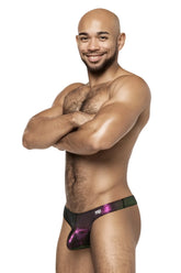 Male power 443-277 hocus pocus uplift bong thong in purple metallic briefs with shimmering iridescent finish