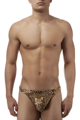 Brown male power 444030 animal wonder thong with leopard print and central lion head design on men’s underwear