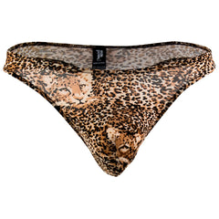Male power 444030 animal wonder thong in brown sheer leopard print with detailed tan and black leopard graphic
