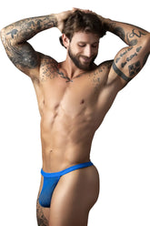 Blue mesh briefs male power 449-11c fishnet 2 g-string in royal color shown from the front