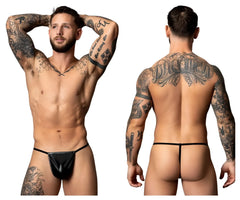 Male power 450-301 liquid onyx 2.0 black leather thong with small front pouch and thin straps