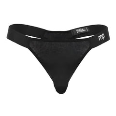Black mesh male power 462-281 easy breezy thong with solid back fabric elastic waistband and mp logo side detail