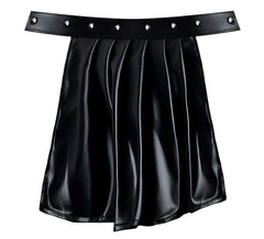 Black faux leather pleated mini skirt with wide studded belt from male power pak-158 fetish spartacus collection