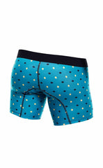 Malebasics 3-pack boxer brief stache blue patterned briefs with black cream diamond dots and solid black waistband