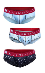 Malebasics 3-pack brief prints boats featuring three men’s briefs with red elastic waistbands and boat motifs