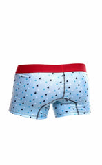 Malebasics light blue boxer briefs with red waistband and black white teal hearts in 3-pack trunk boats set