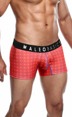 Male basics 3-pack trunk timon red patterned men’s boxer briefs with black waistband featuring the male basics logo