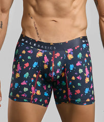Malebasics boxer brief hipster black splash men’s navy blue boxer briefs with multicolored paint splatter and red stitching