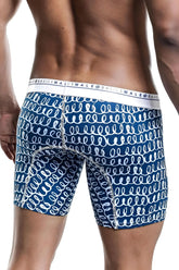 Malebasics boxer brief hipster crete featuring blue and white patterned men’s boxer briefs with swirl design