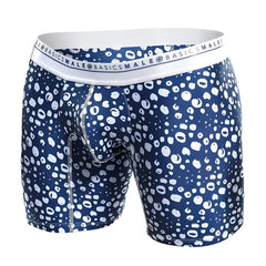 Malebasics boxer brief hipster paros blue and white leopard print with branded elastic waistband for everyday comfort