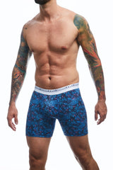 Malebasics boxerbrief flamingos men’s blue patterned boxer briefs with white elastic waistband and flamingo design