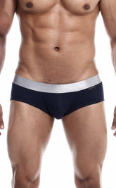 Navy blue male basics brief pima with silver elastic waistband made from soft pima cotton for comfortable wear