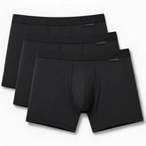 Malebasics classic tripack of black men’s boxer briefs with smooth seamless design and elastic waistband
