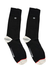 Malebasics dress sock black featuring white toe and heel accents with red trim and small logo near the top