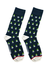 Malebasics fun sock pineapple navy blue socks with green and white pineapple pattern and red toe and heel trim