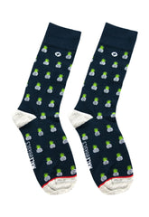 Malebasics fun sock pineapple navy blue socks with green and white pineapple pattern and red toe and heel trim